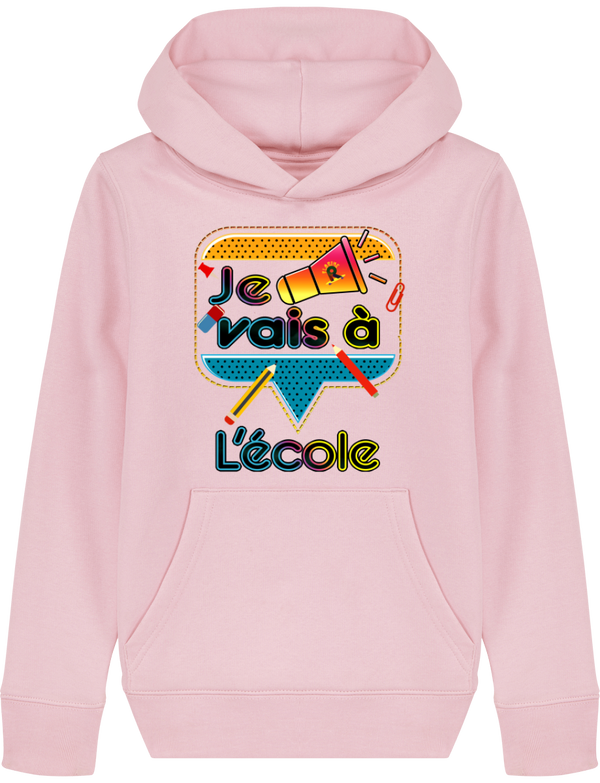 Sweat-shirt à capuche fille en coton Bio - Je vais à l'école de Florine R