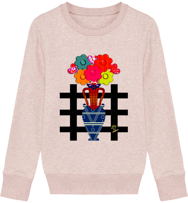 Plongez dans un tourbillon de joie avec le Sweat Col Rond Fille - "Vase en Folie" de Florine R !