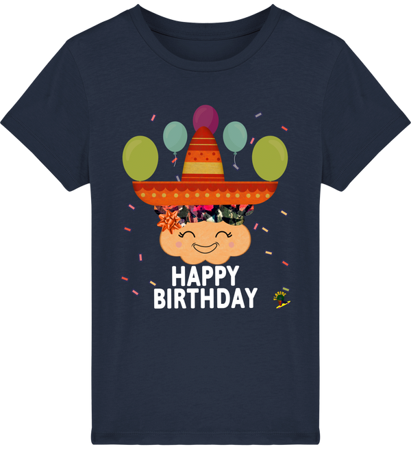 T-shirt fille manches courtes en coton Bio -  Happy Birthday de Florine R