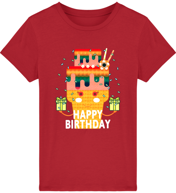 T-shirt fille manches courtes en coton Bio -  Happy Birthday de Florine R
