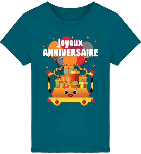 T-shirt fille manches courtes en coton Bio - Joyeux anniversaire de Florine R